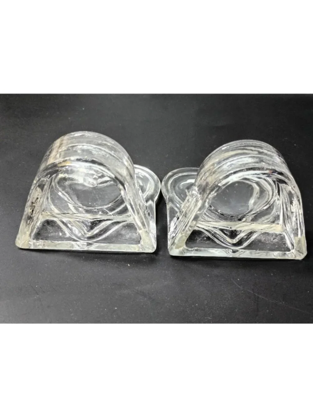 Clear Glass Pair Heart Tealight Candle Holders Embossed Love